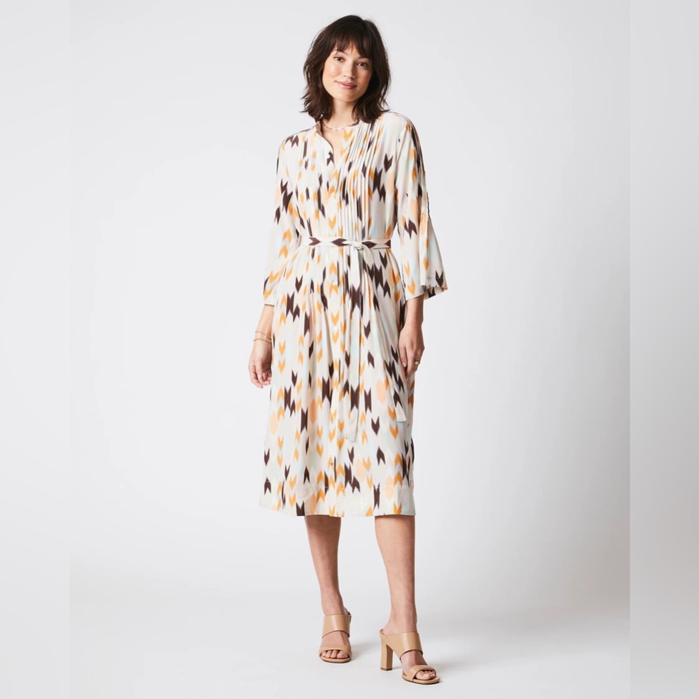 Silk Pleated Shirt Dress Print